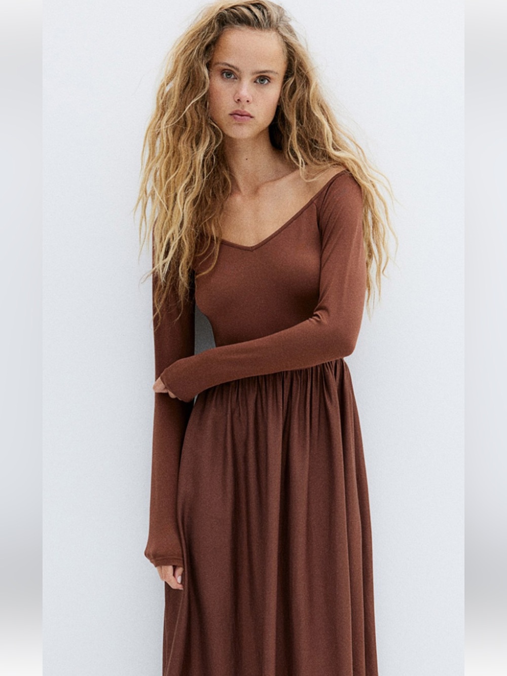 NWT H&M Long-Sleeve V-Neck Maxi Dress